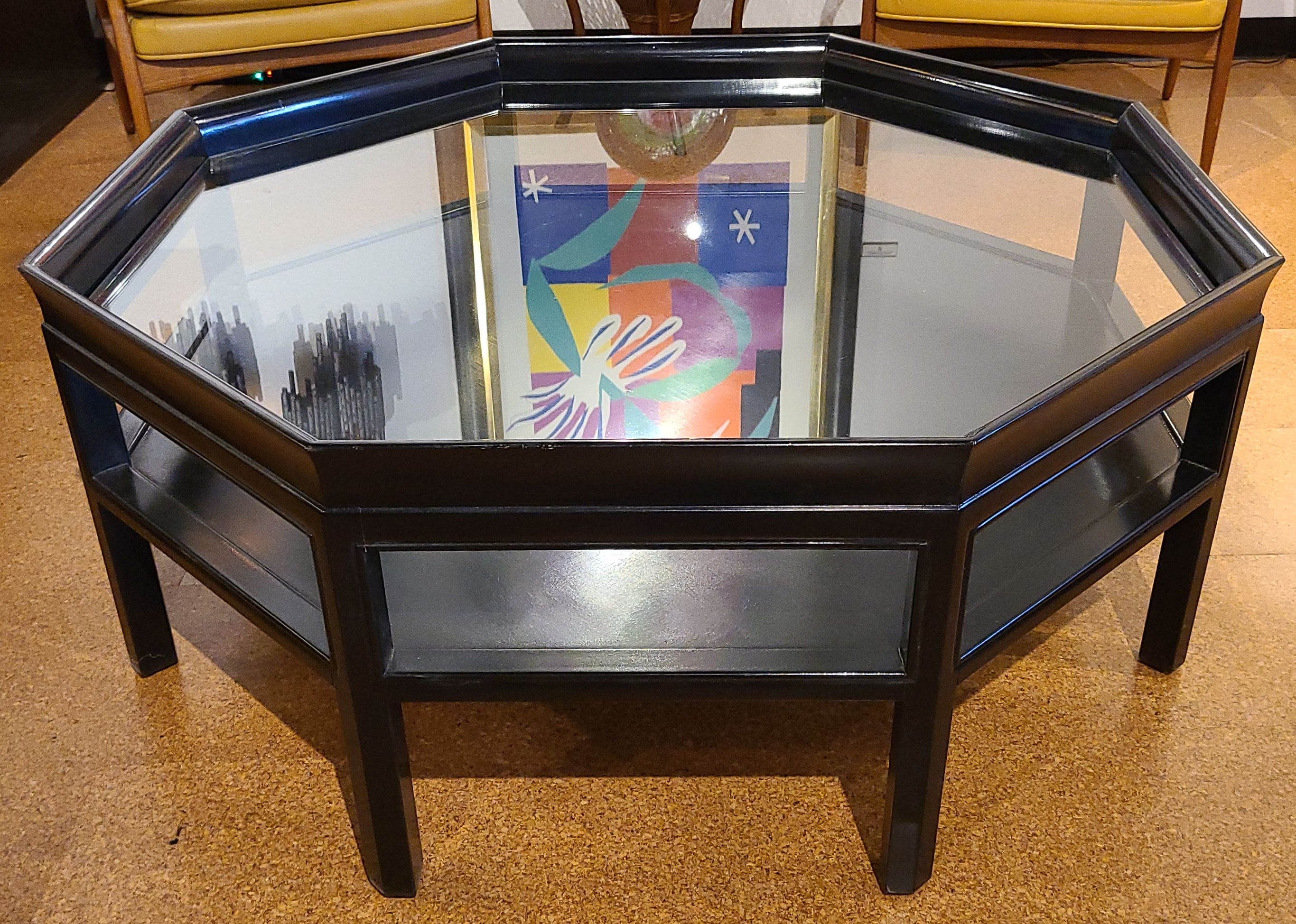 1960s OCTAGONAL GLASS-TOP COCKTAIL TABLE #3442 FROM BAKER FURNITURE