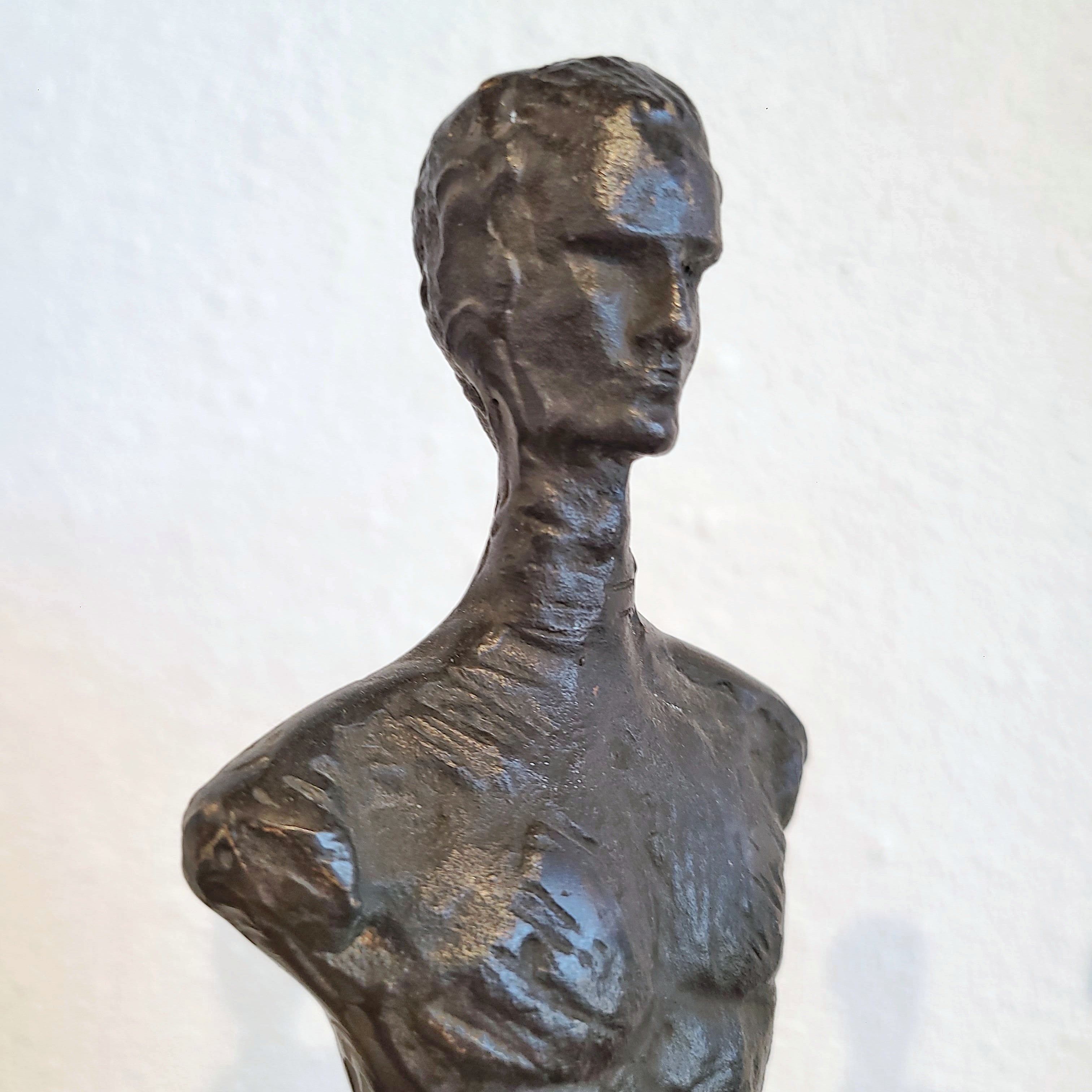 SLENDER ARMLESS COUPLE IN CAST BRONZE ON QUARTZ BASES