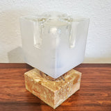 MARBLE BASE MAZZEGA CUBE LAMP WITH MURANO OPAL GLASS SHADE