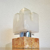 MARBLE BASE MAZZEGA CUBE LAMP WITH MURANO OPAL GLASS SHADE