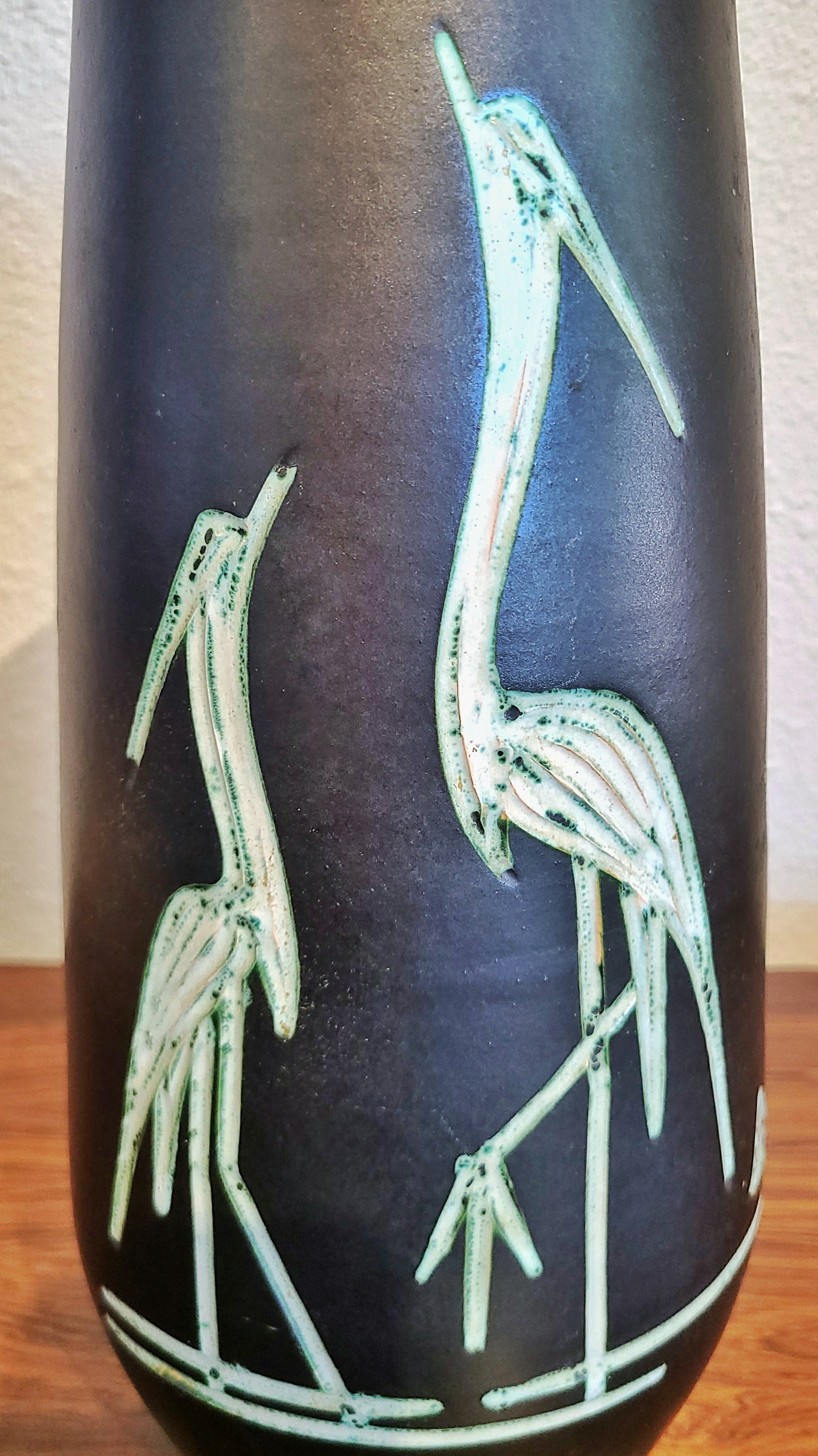 LARGE ARNO KIECHLE HERON MOTIF VASE Nr. 903/2