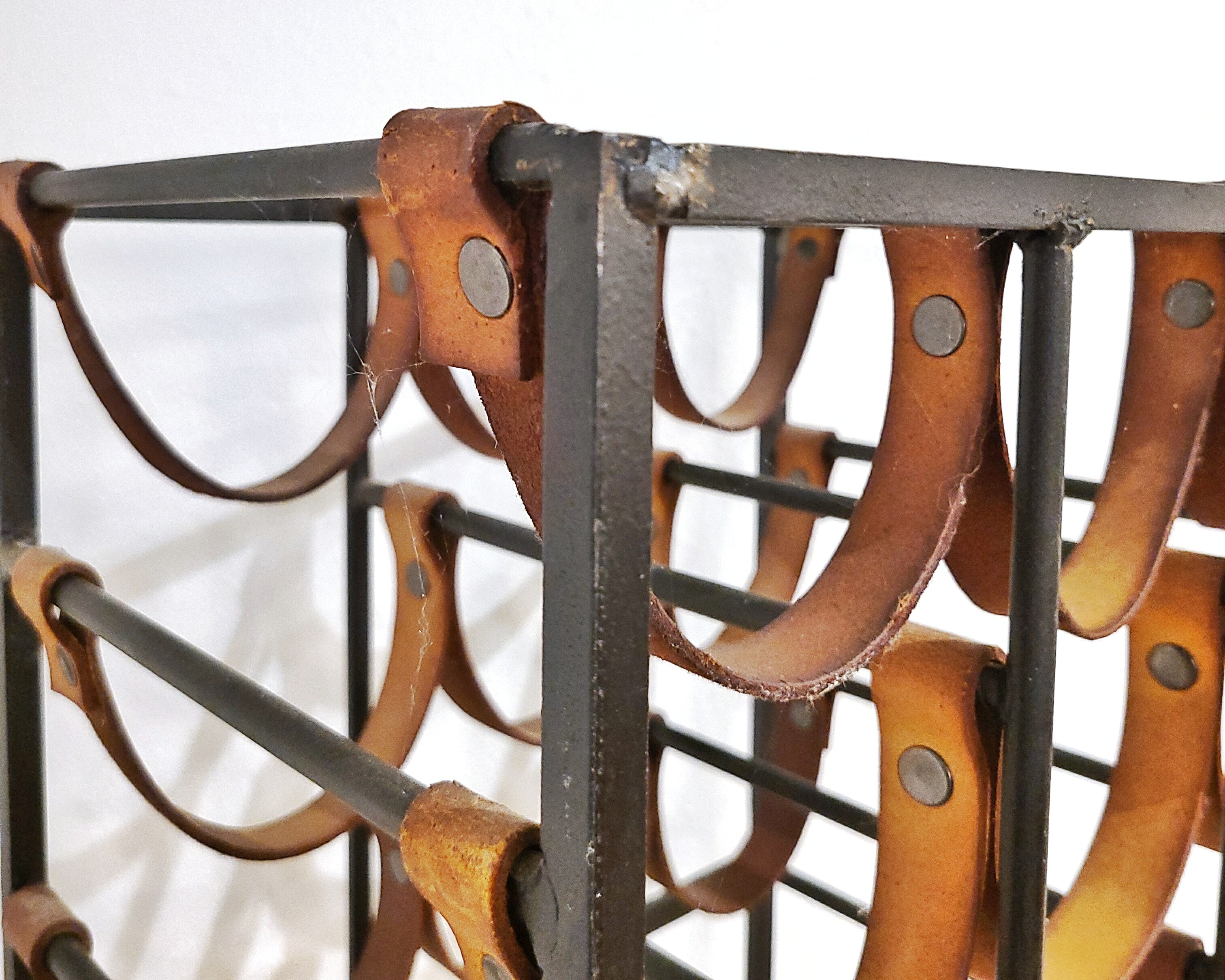 ARTHUR UMANOFF IRON AND LEATHER WINE RACK FOR SHAVER HOWARD