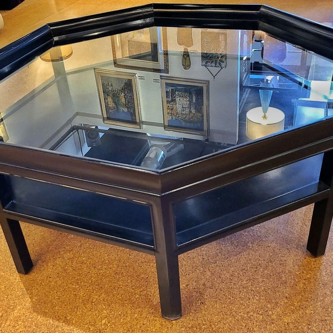 1960s OCTAGONAL GLASS-TOP COCKTAIL TABLE #3442 FROM BAKER FURNITURE