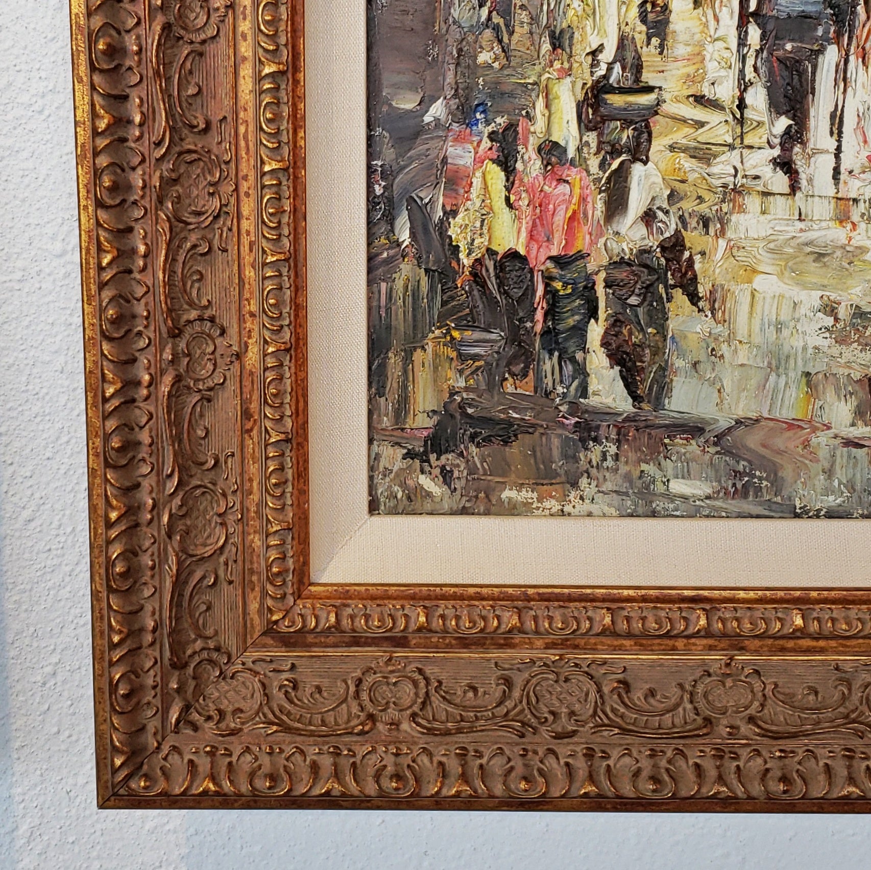 STREET SCENE WITH CARRIAGE - OIL IMPASTO ON CANVAS