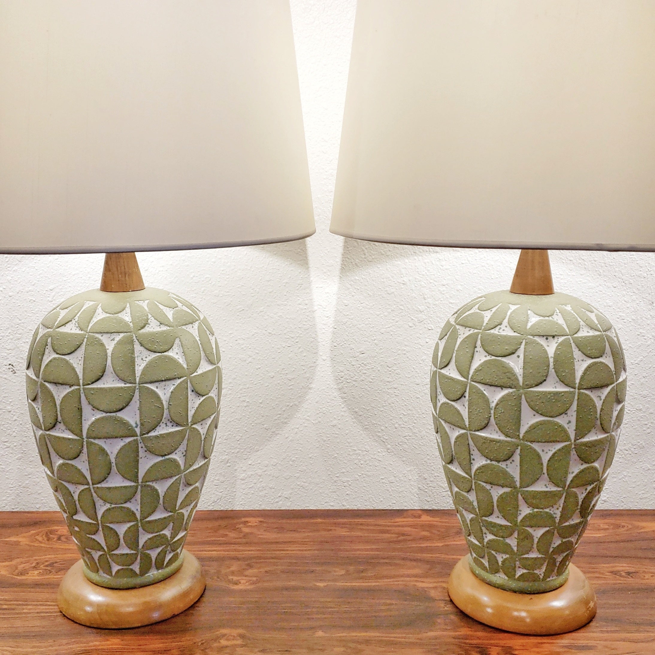 1960s SCULPTED GEOMETRIC RELIEF TABLE LAMPS