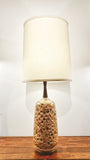 CERAMIC AND WALNUT FAT-LAVA TABLE LAMP