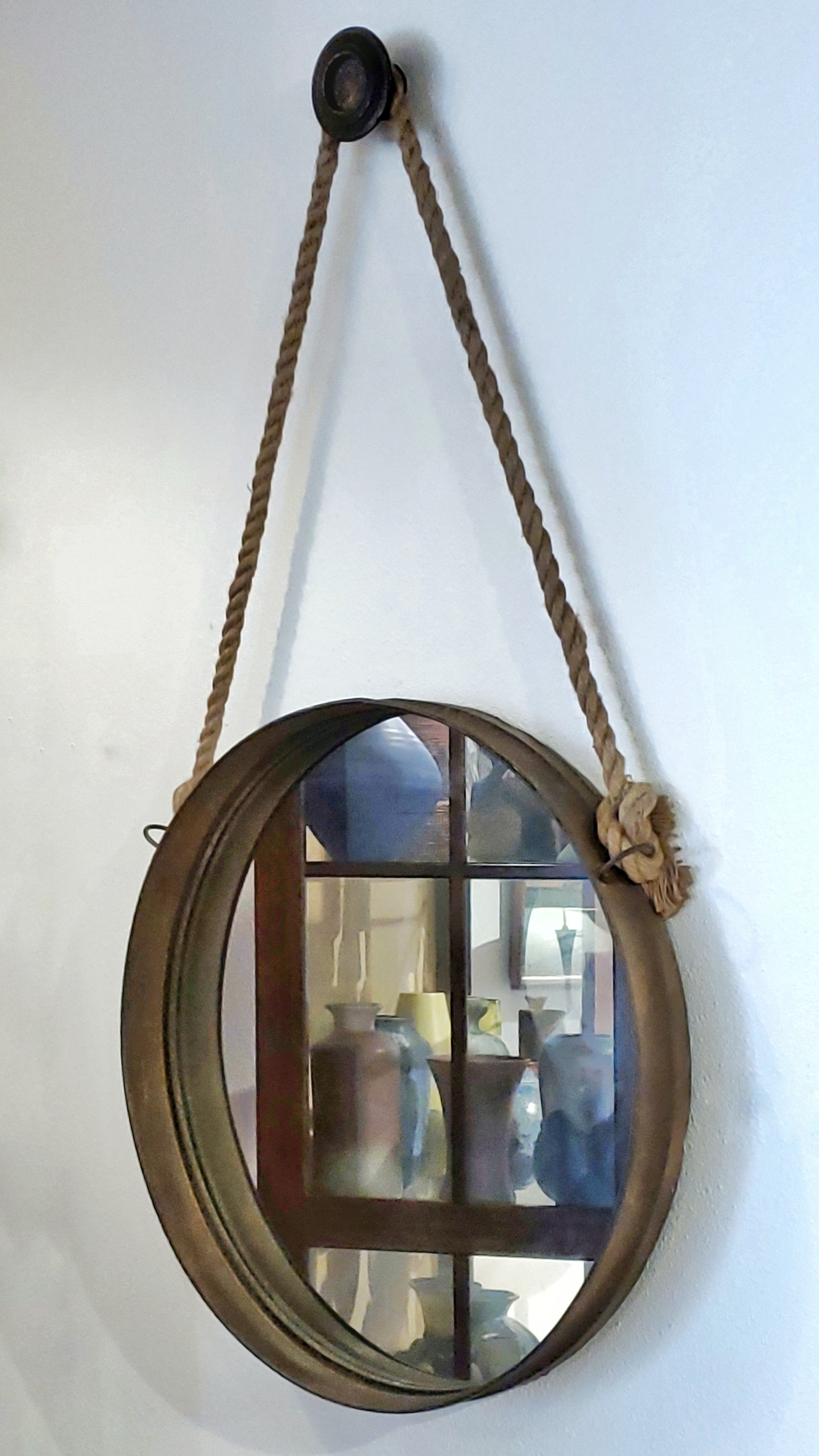 RUSTIC WHEEL-RIM HANGING MIRROR