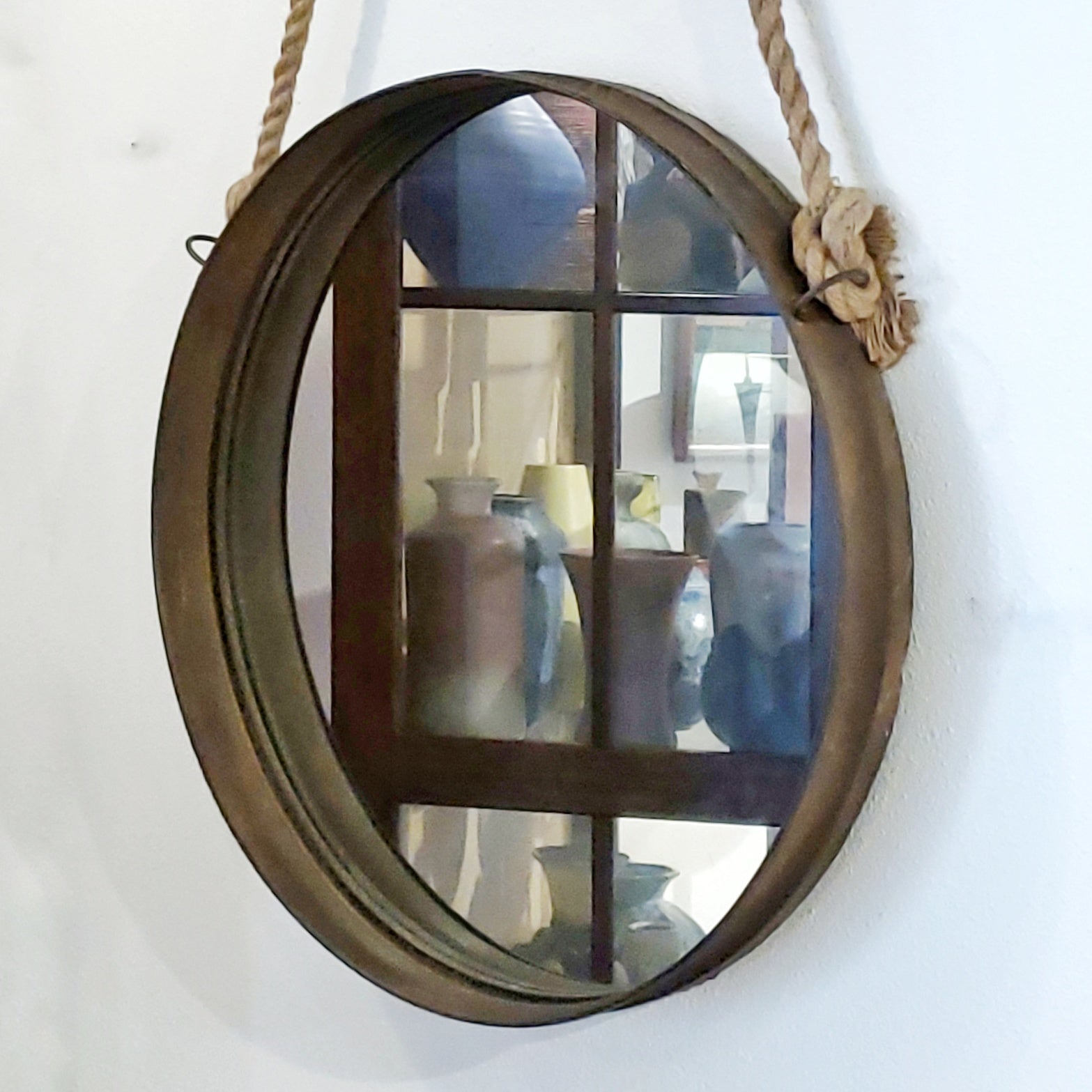 RUSTIC WHEEL-RIM HANGING MIRROR